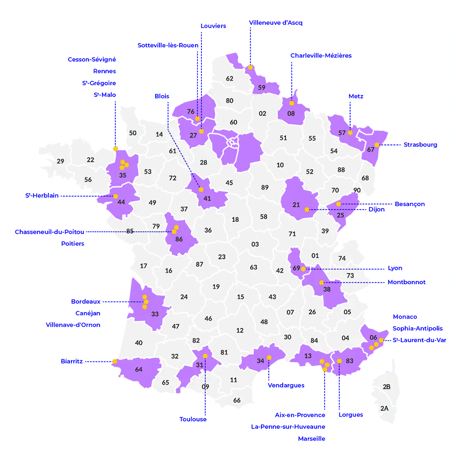 Carte des bureaux Docaposte en France métropolitaine